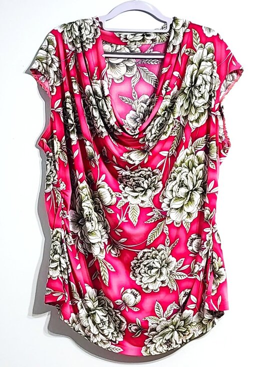 Worthington Tops - Worthington Woman 3X Pink Floral Cowl Neck Ruched Top